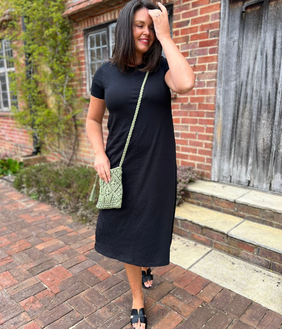 Black Pure Cotton T Shirt Midi Dress