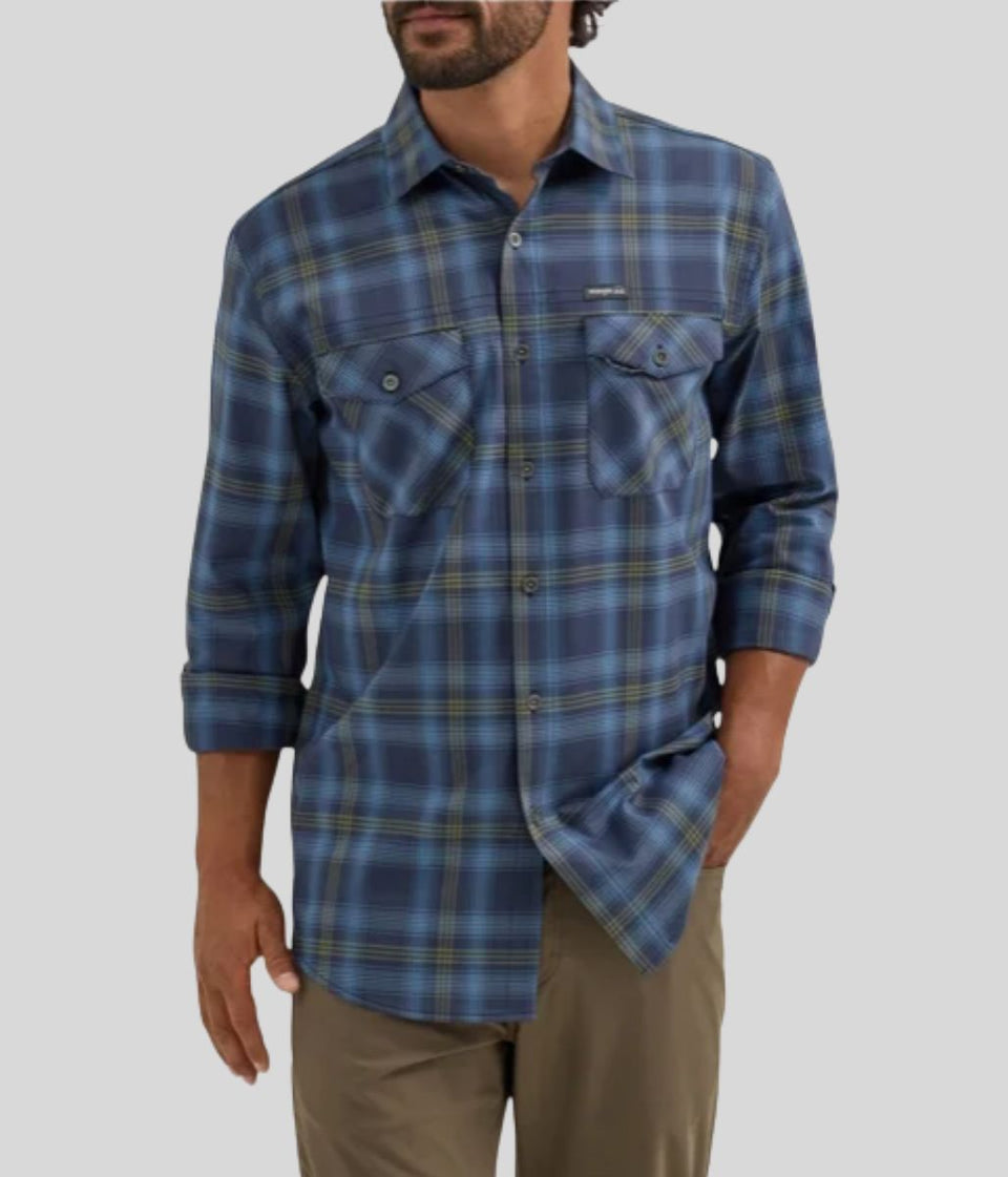 Mens Blue Checked Utility Shirt