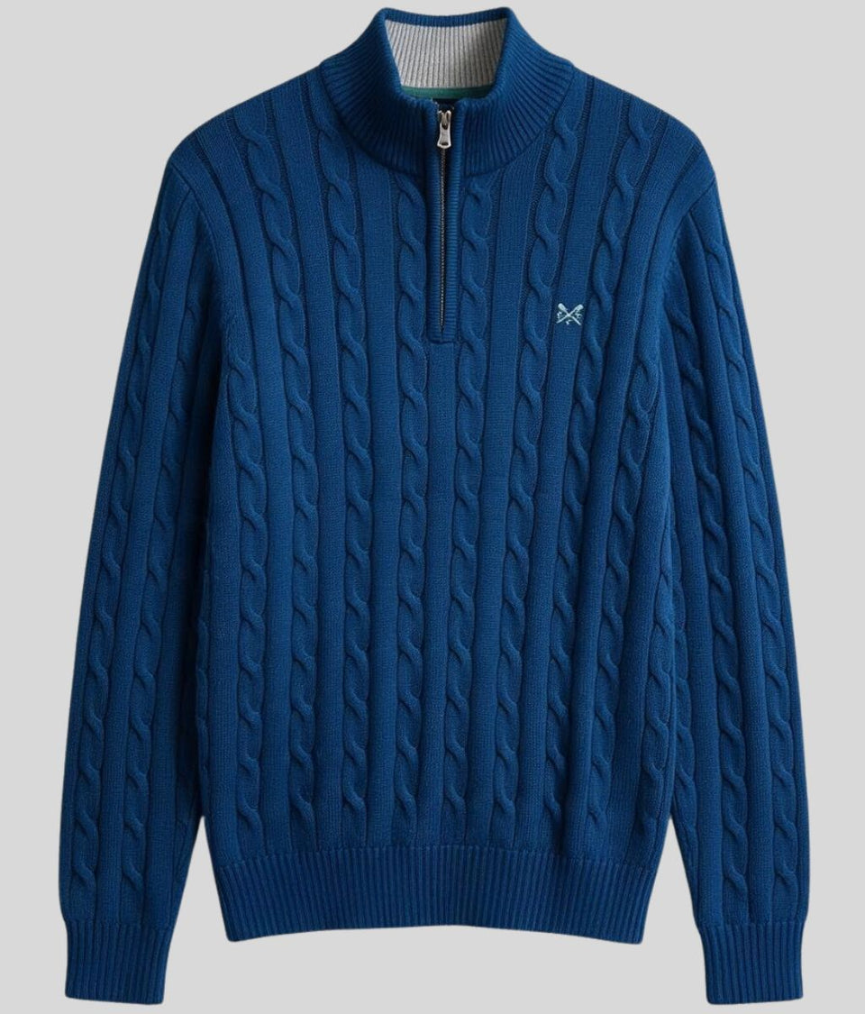Petrol Blue Mens Oarsman Cotton Half Zip Jumper