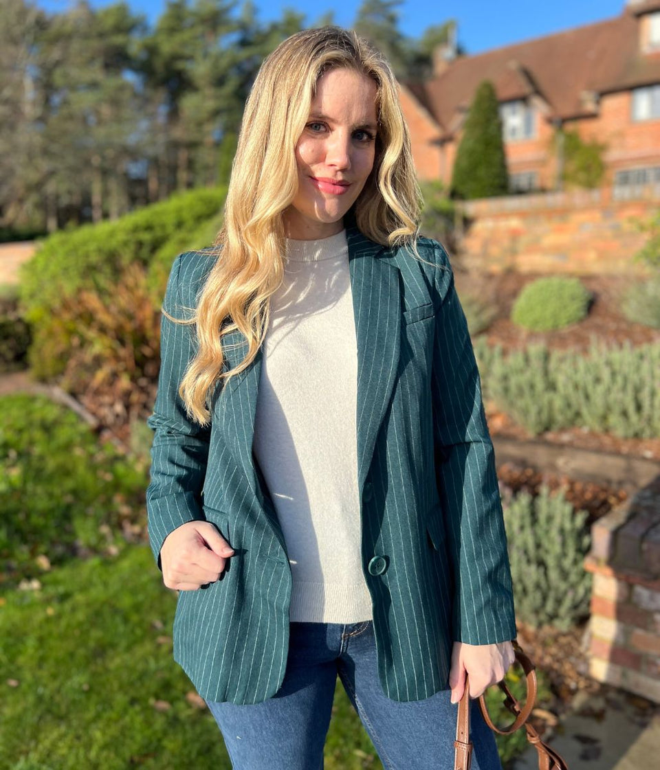 Green Pinstripe Blazer