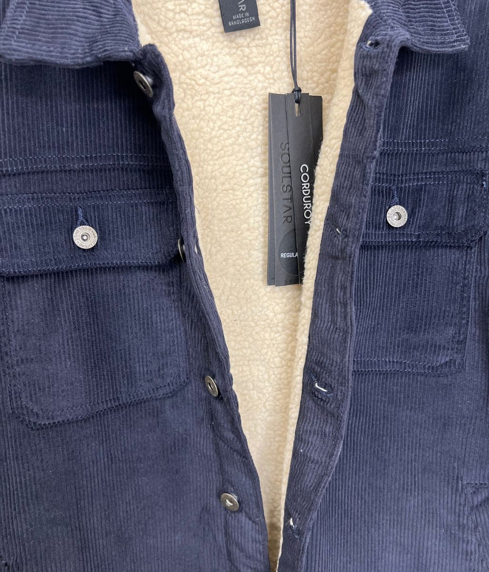 Mens Navy Sherpa Corduroy Jacket