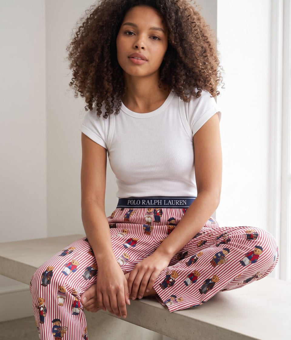 Red Striped Bear Print Designer Sleepwear Bottoms