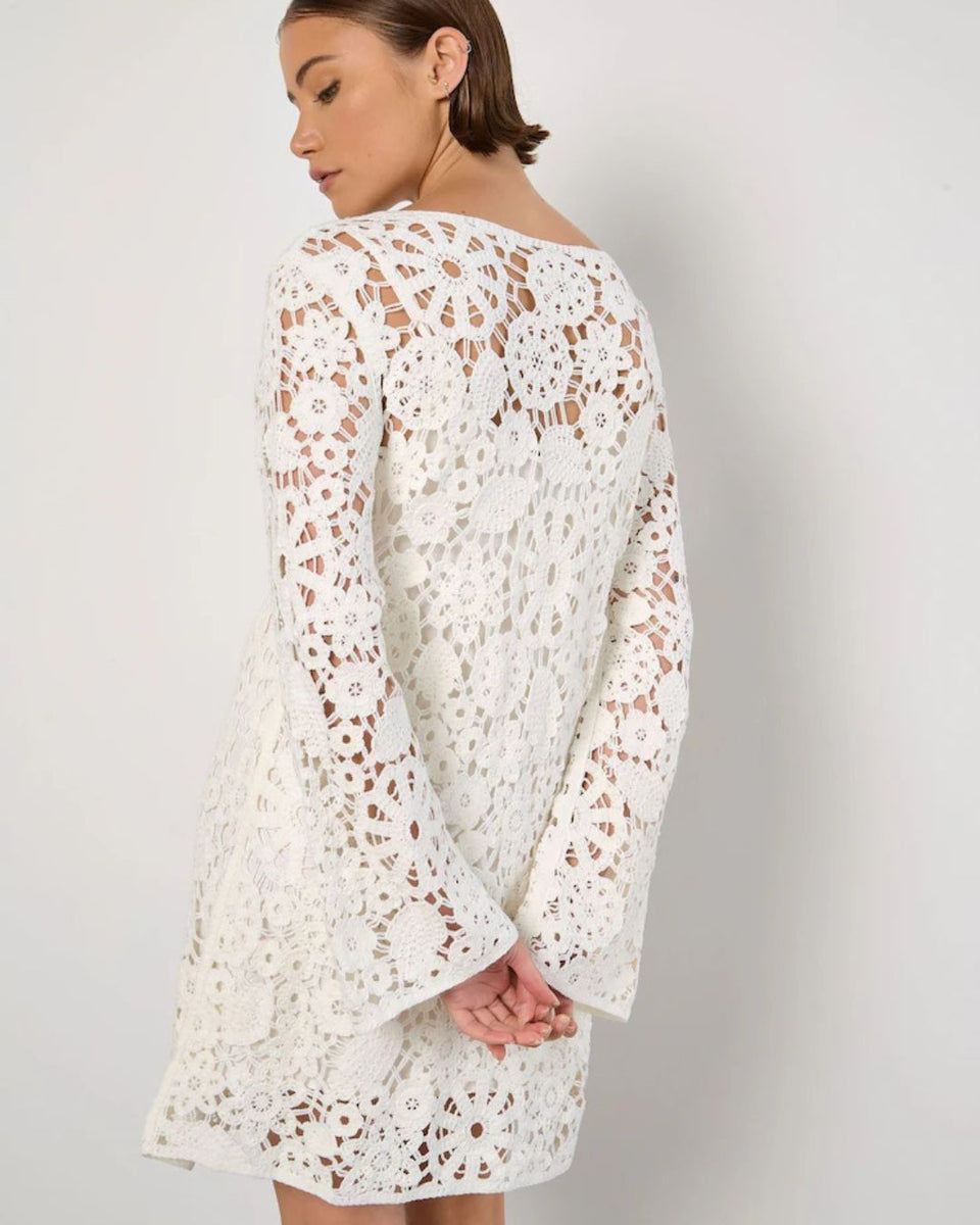 Ivory Crochet Bell Sleeve Dress