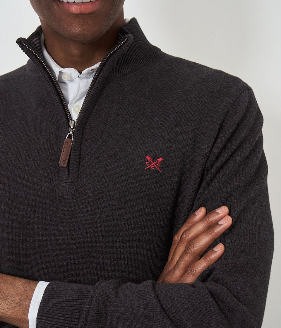 Charcoal Mens Cotton Half Zip Jumper