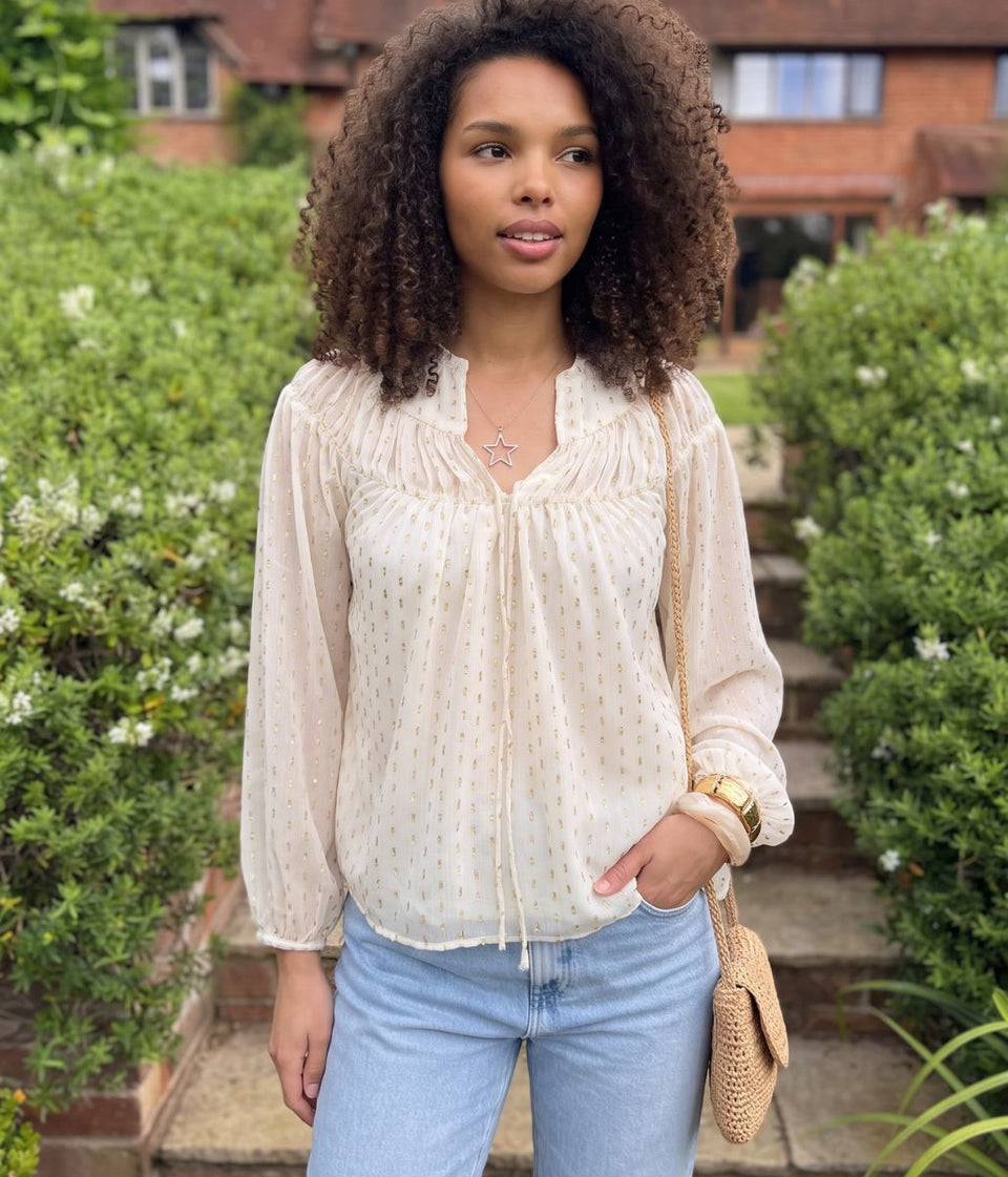 Ivory & Gold Metallic Boho Blouse