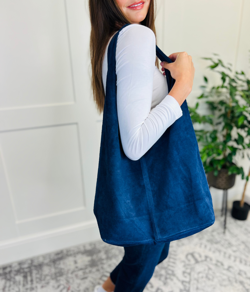 Navy Suede Tote Bag Highstreet Outlet UK