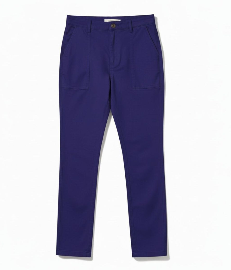 Navy Cotton Twill Straight Trousers