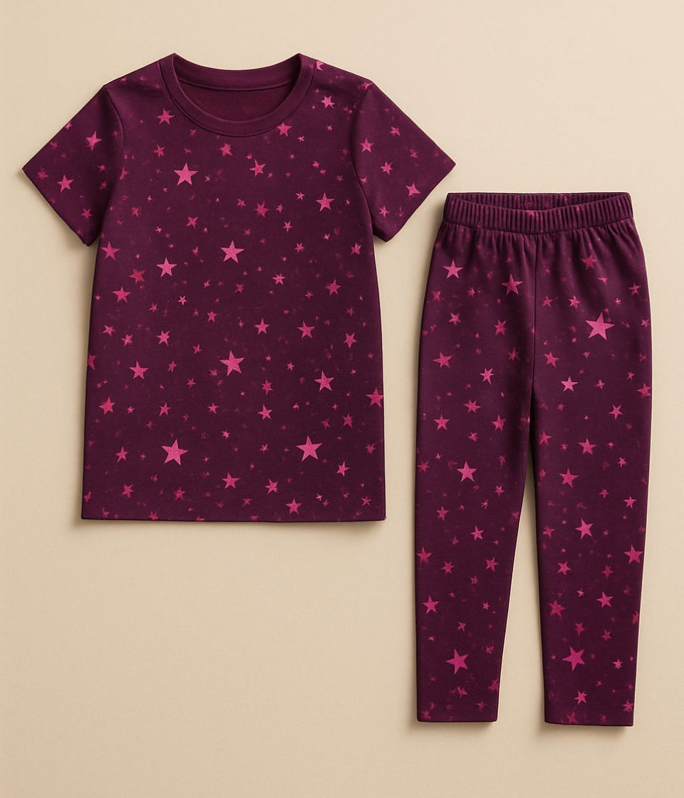 Pink Star Cotton Printed Cropped Pyjama Set