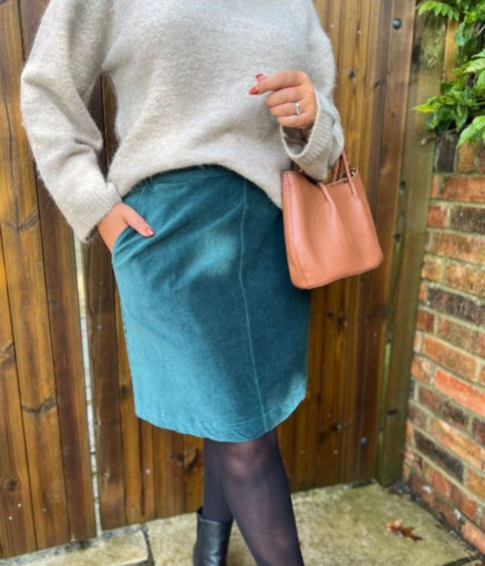 Mistral Teal Moleskin Patch Pocket Skirt