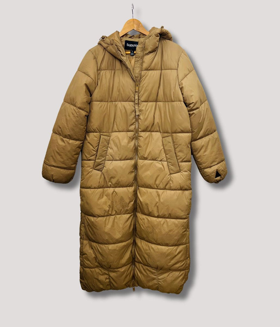 Taupe Long Hooded Puffer Coat