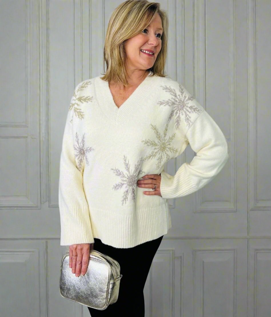 Ivory Sparkle Snowflake Oversized Jumper