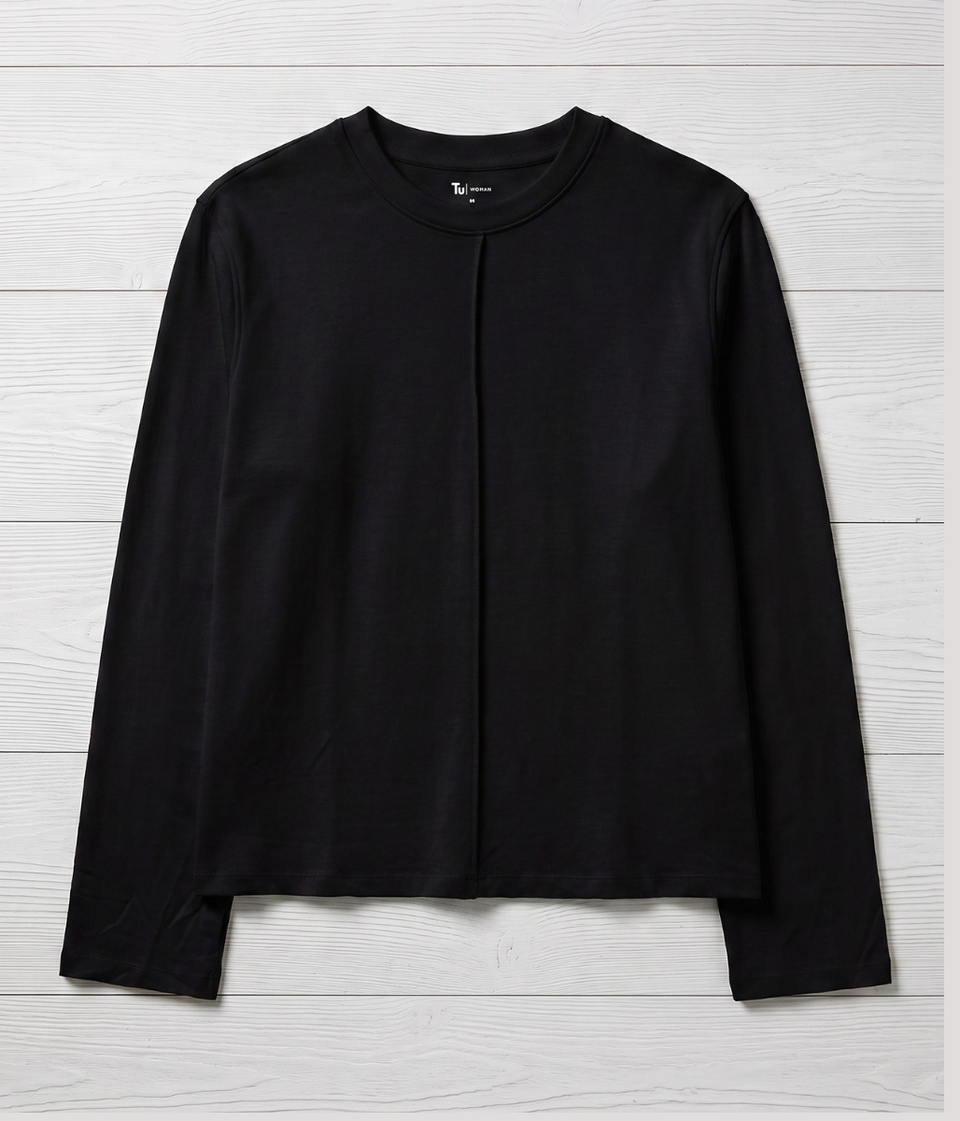 Black Seamed Cotton Rich Top