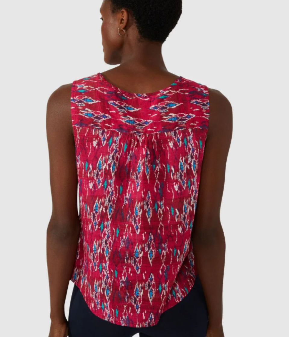 Pink Ikat Dobby Sleeveless Blouse