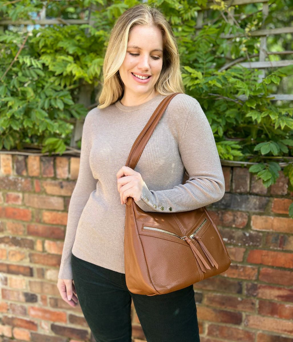 Taupe Ribbed Button Cuff Jumper