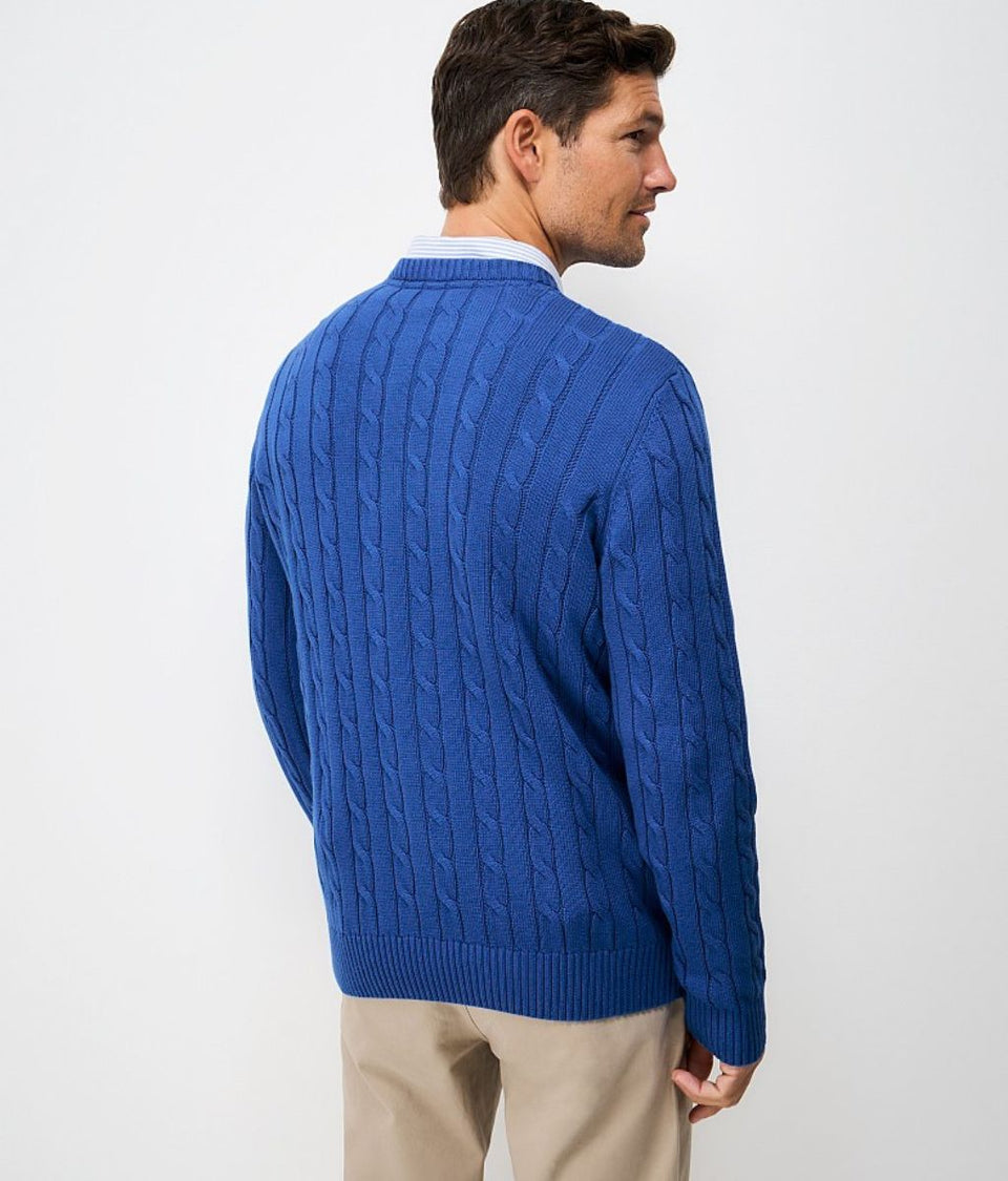 Mens Blue Oarsman Cable Knit Crew Neck Jumper