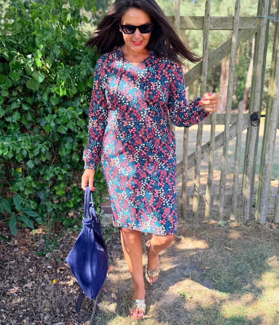 Navy Ditsy Print Cotton Dress