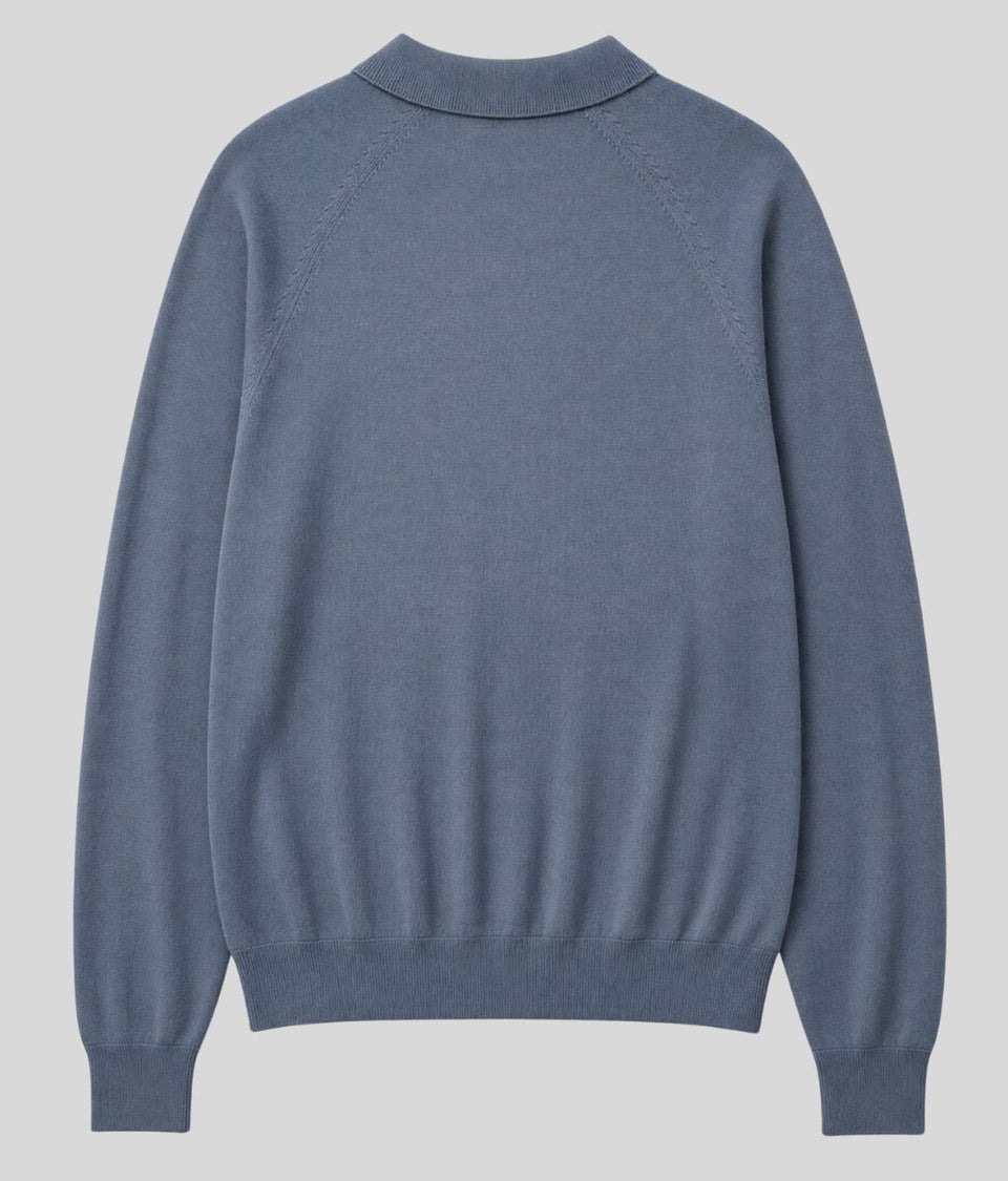 Mens Dark Pewter Cotton Rich Long Sleeve Knitted Polo Top