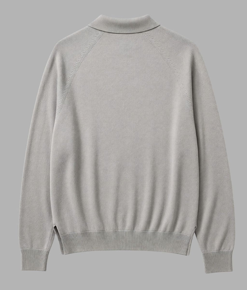 Mens Light Grey Cotton Rich Concealed Button Knitted Polo Top