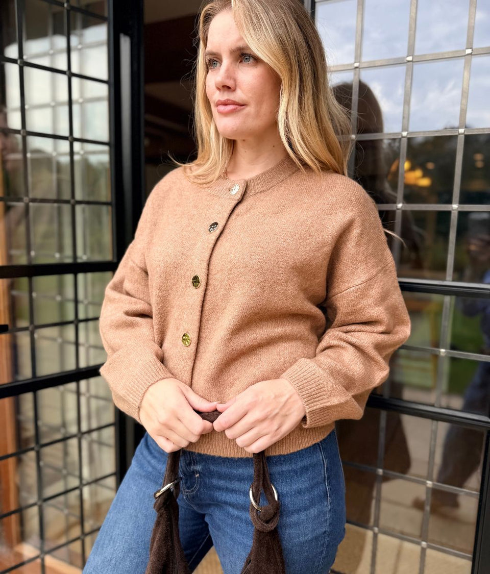 Camel Gold Button Cardigan