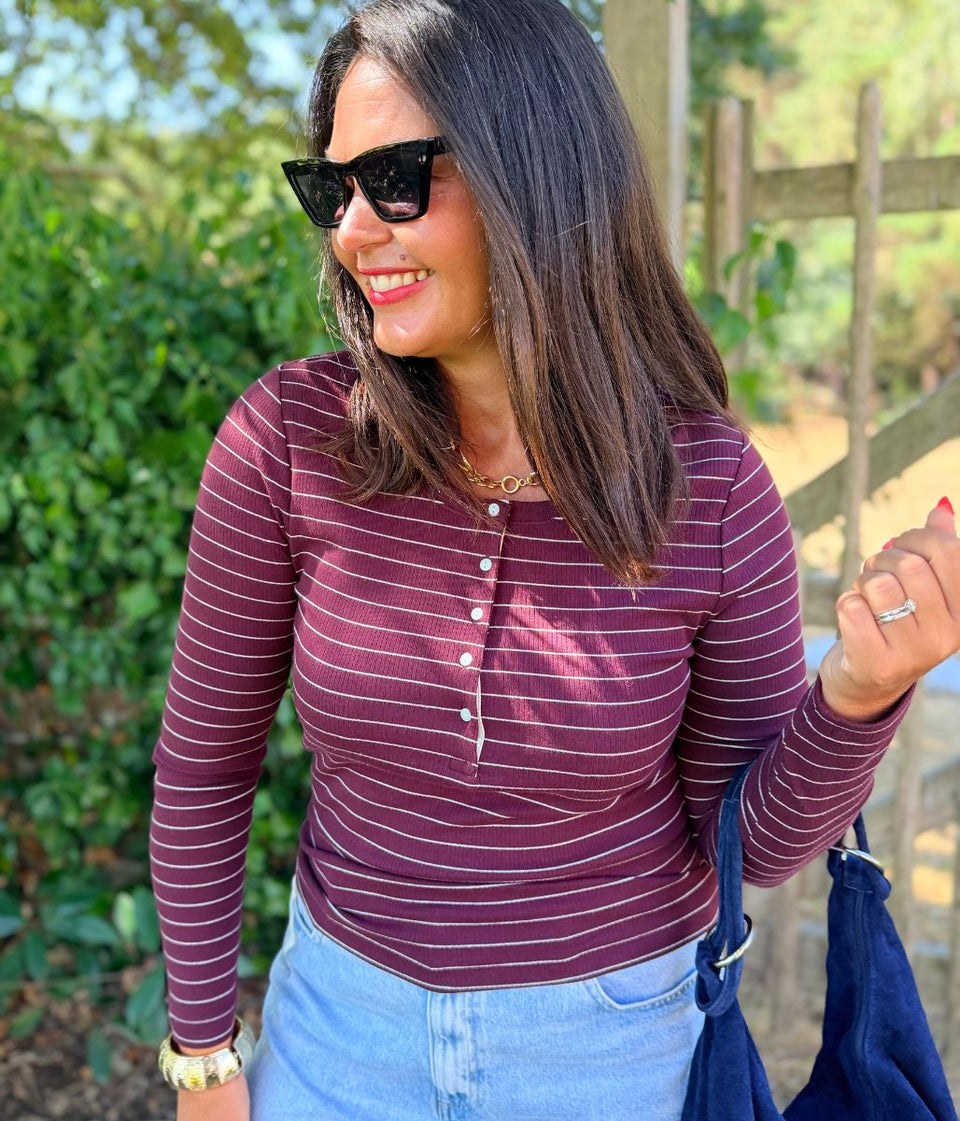Burgundy Cotton Rich Striped Top