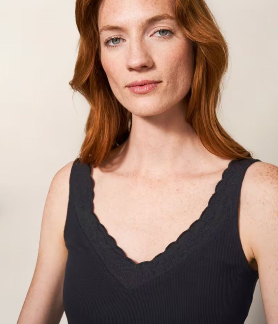 Charcoal Sea Breeze Lace Trim Vest Top