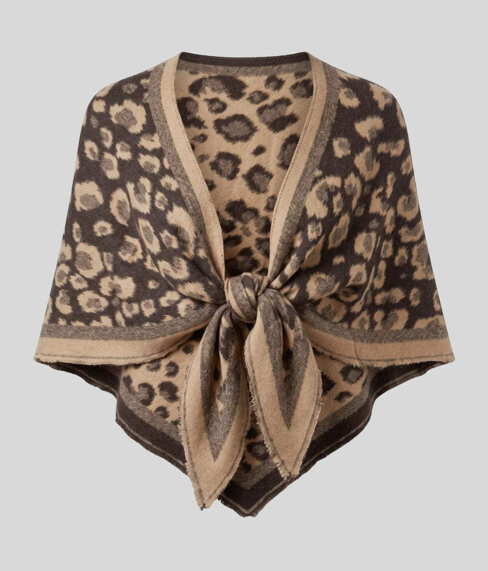 Brown Leopard Print Triangle Wool Blend Scarf