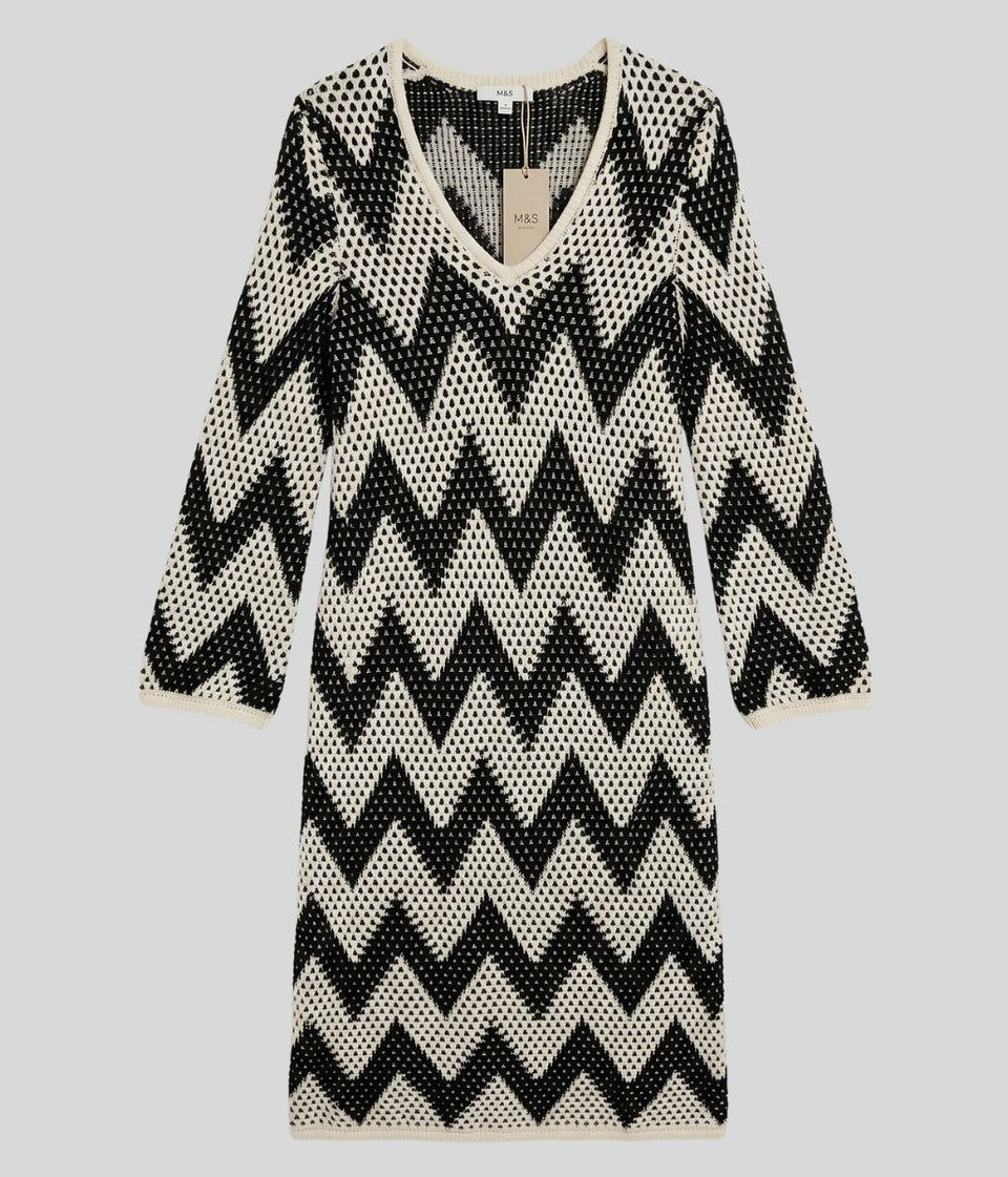 Monochrome Zig Zag Crochet Style Dress