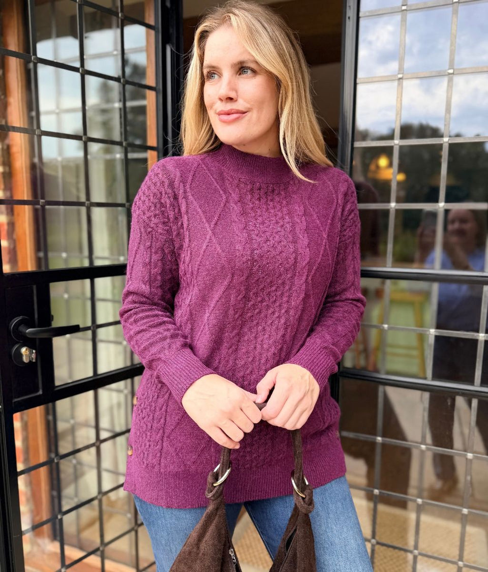 Purple Side Button Textured Knit Jumper