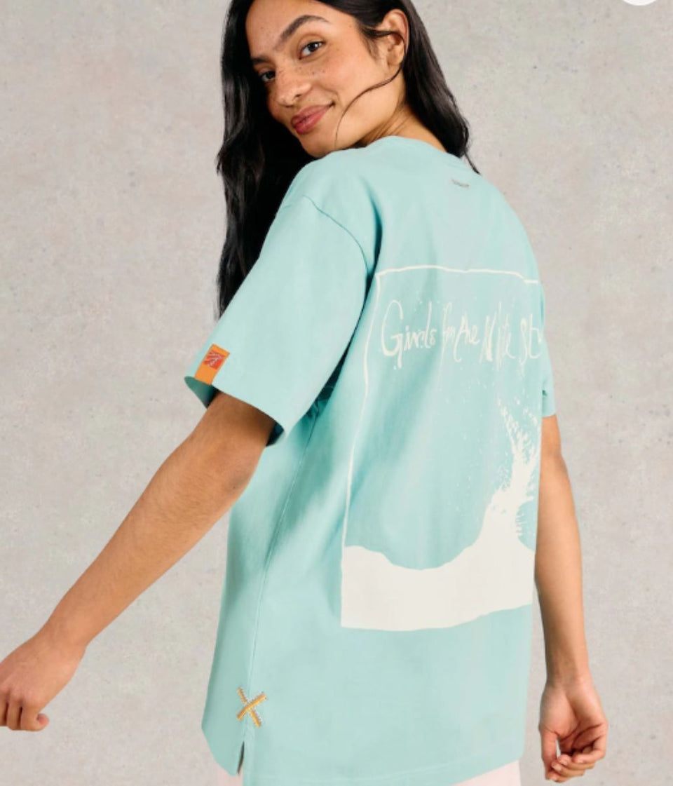 Aqua Cotton Relaxed Graphic T Shirt