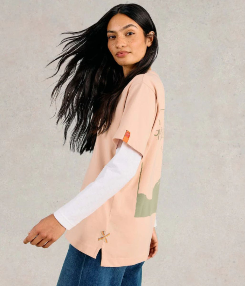 Pink Cotton Relaxed Graphic T Shirt