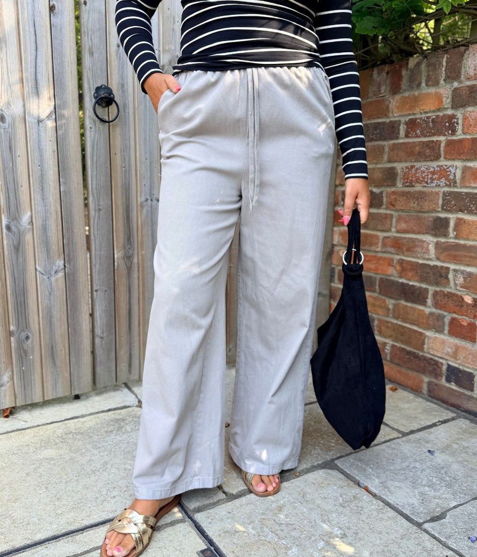Grey Cotton Rich Drawstring Wide Leg Trousers
