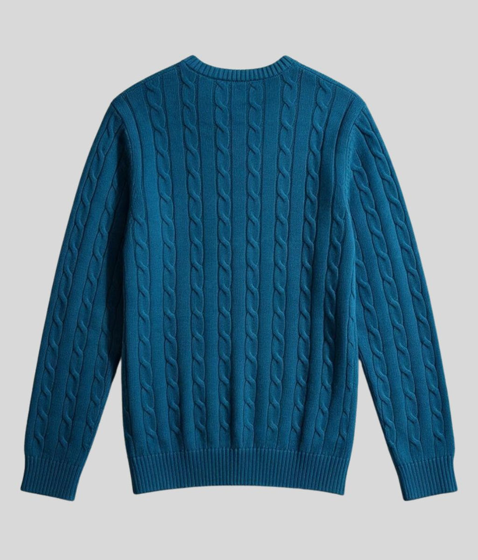Mens Teal Oarsman Cable Knit Crew Neck Jumper