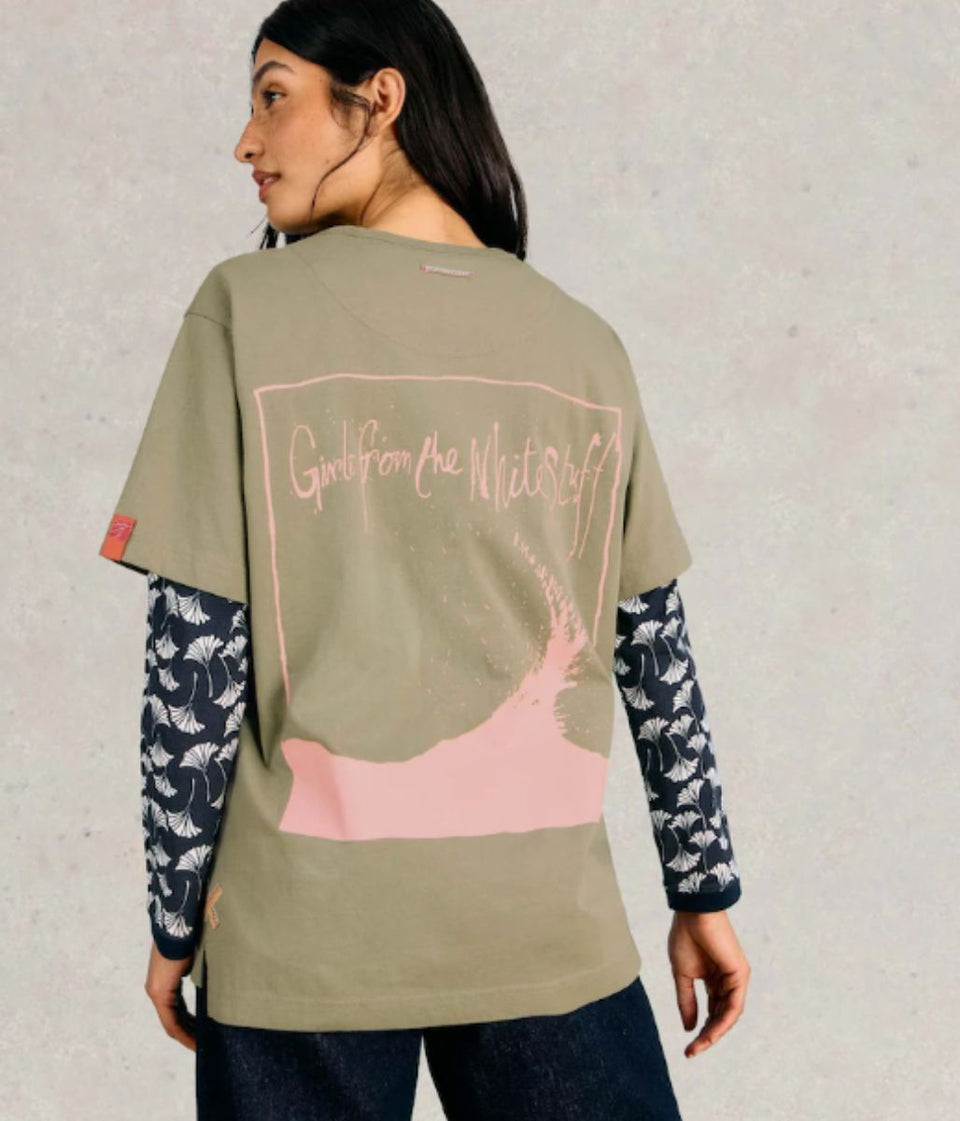 Green Cotton Relaxed Graphic T Shirt