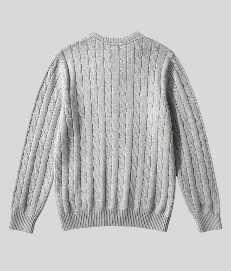 Mens Grey Oarsman Cable Knit Crew Neck Jumper