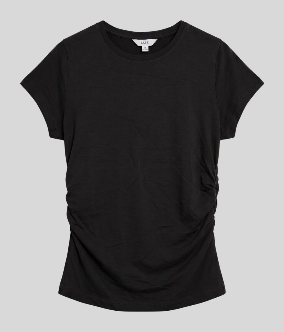 Black Ruched Short Sleeve Top