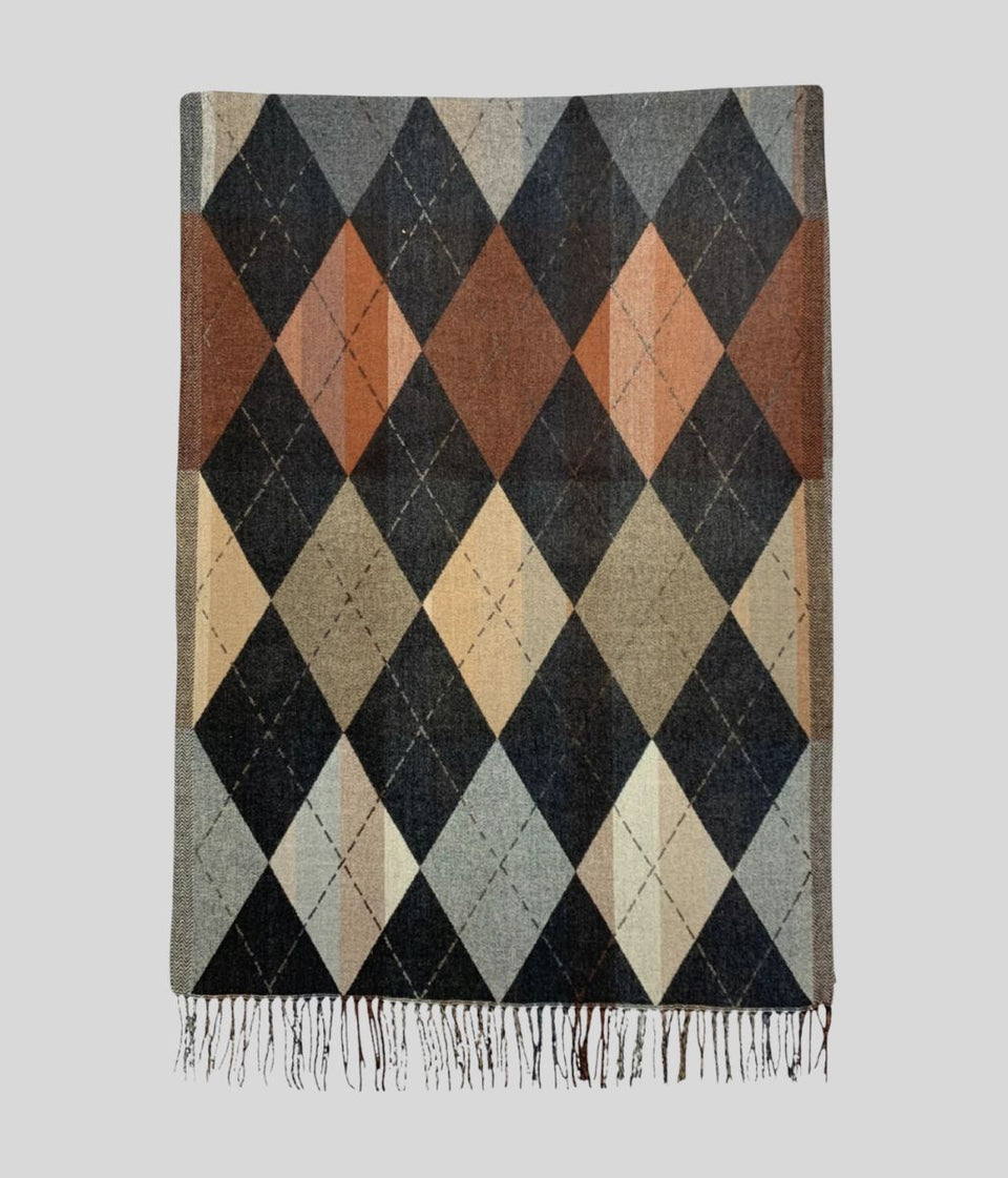 Black Argyle Diamond Reversible Wool Blend Scarf