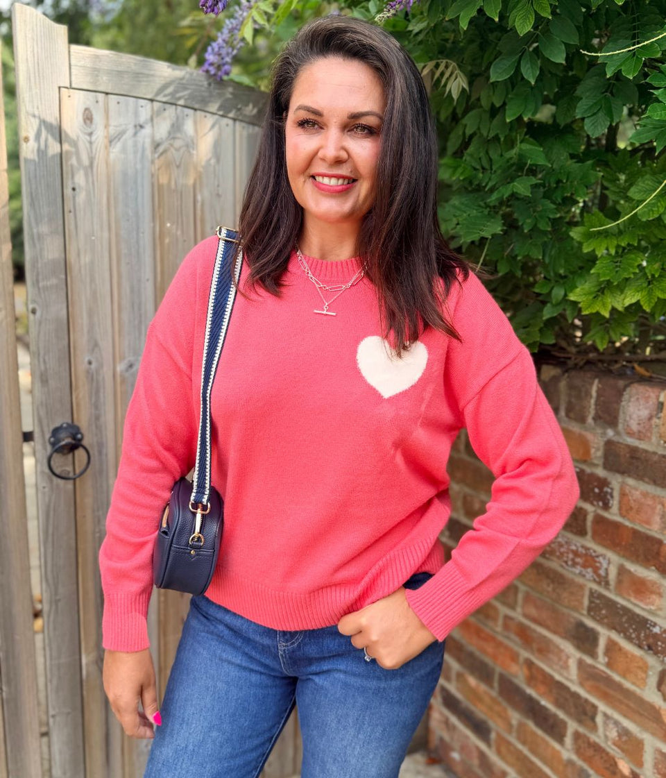 Pink Crew Neck Heart Jumper