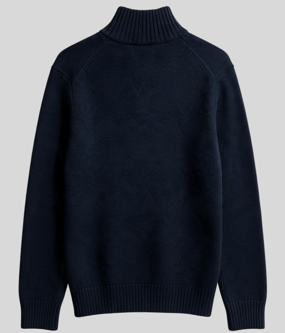 Mens Navy Lambswool Blend Half Zip Jumper
