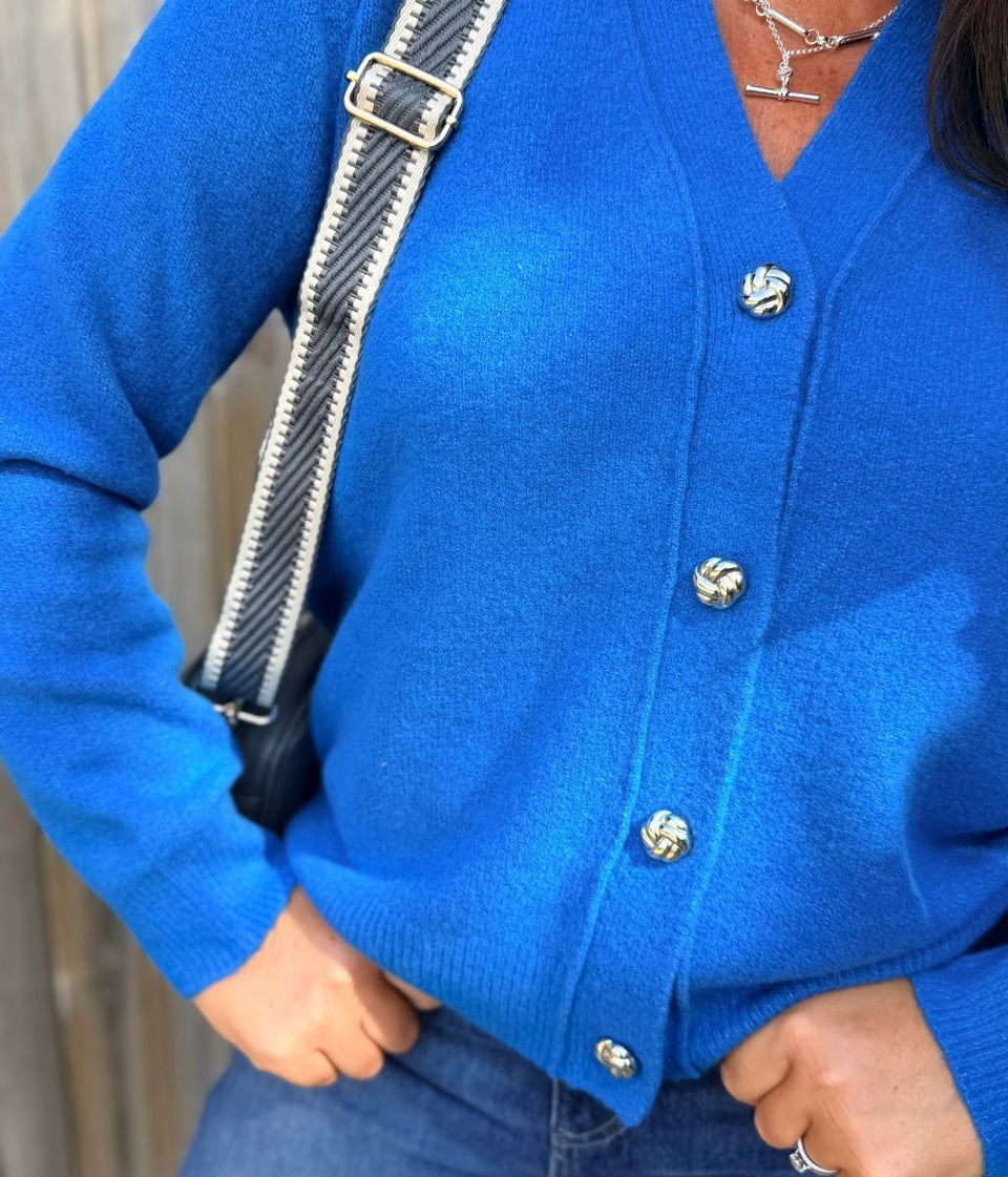 Blue Silver Knot Button Cardigan