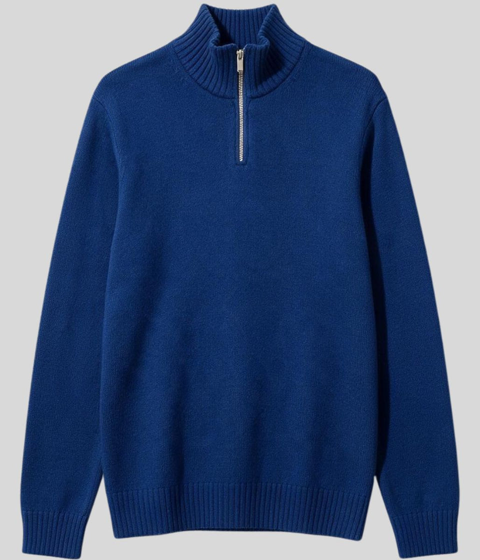 Mens Indigo Lambswool Blend Half Zip Jumper