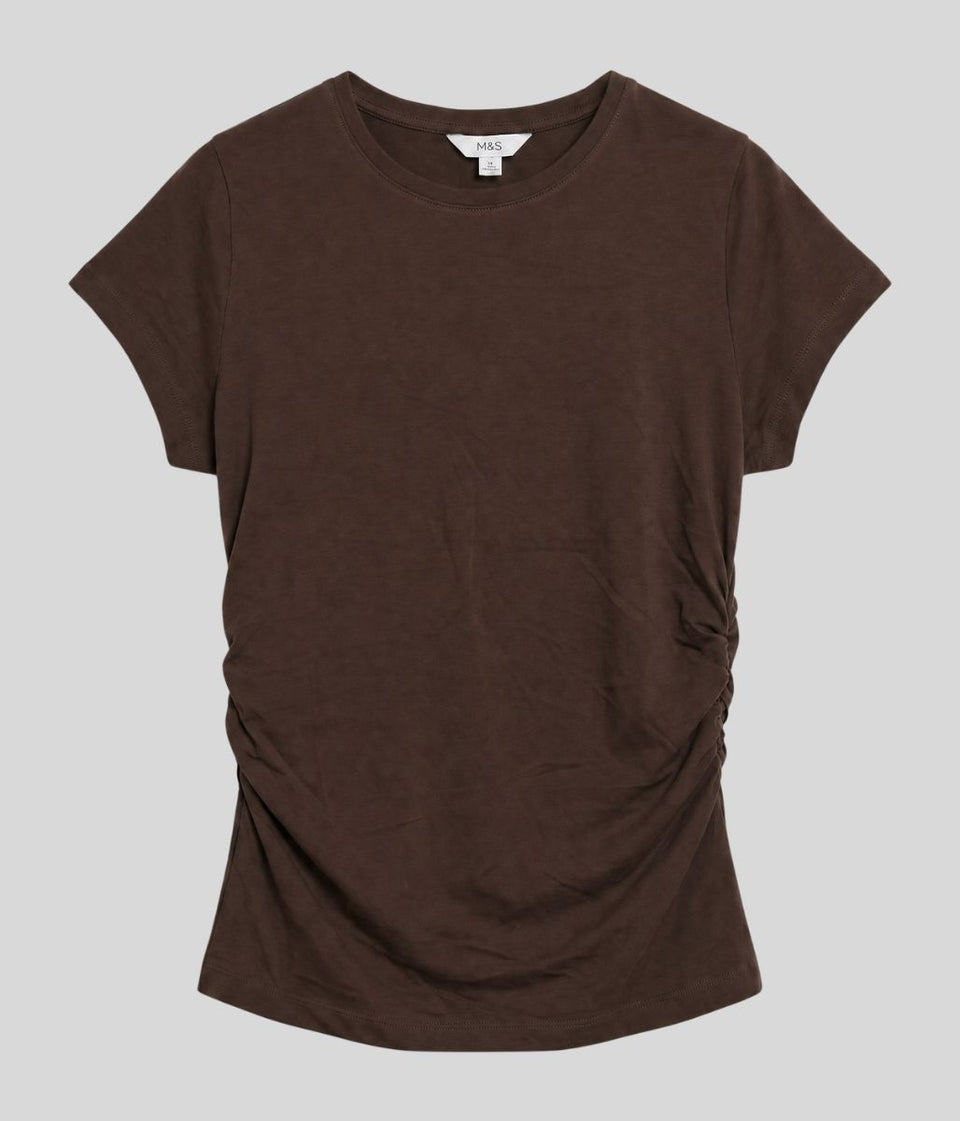Brown Ruched Short Sleeve Top