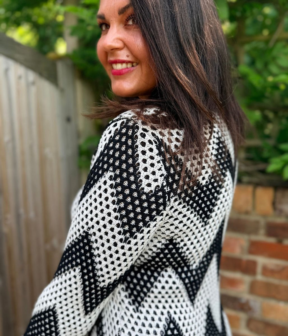 Monochrome Zig Zag Crochet Style Dress