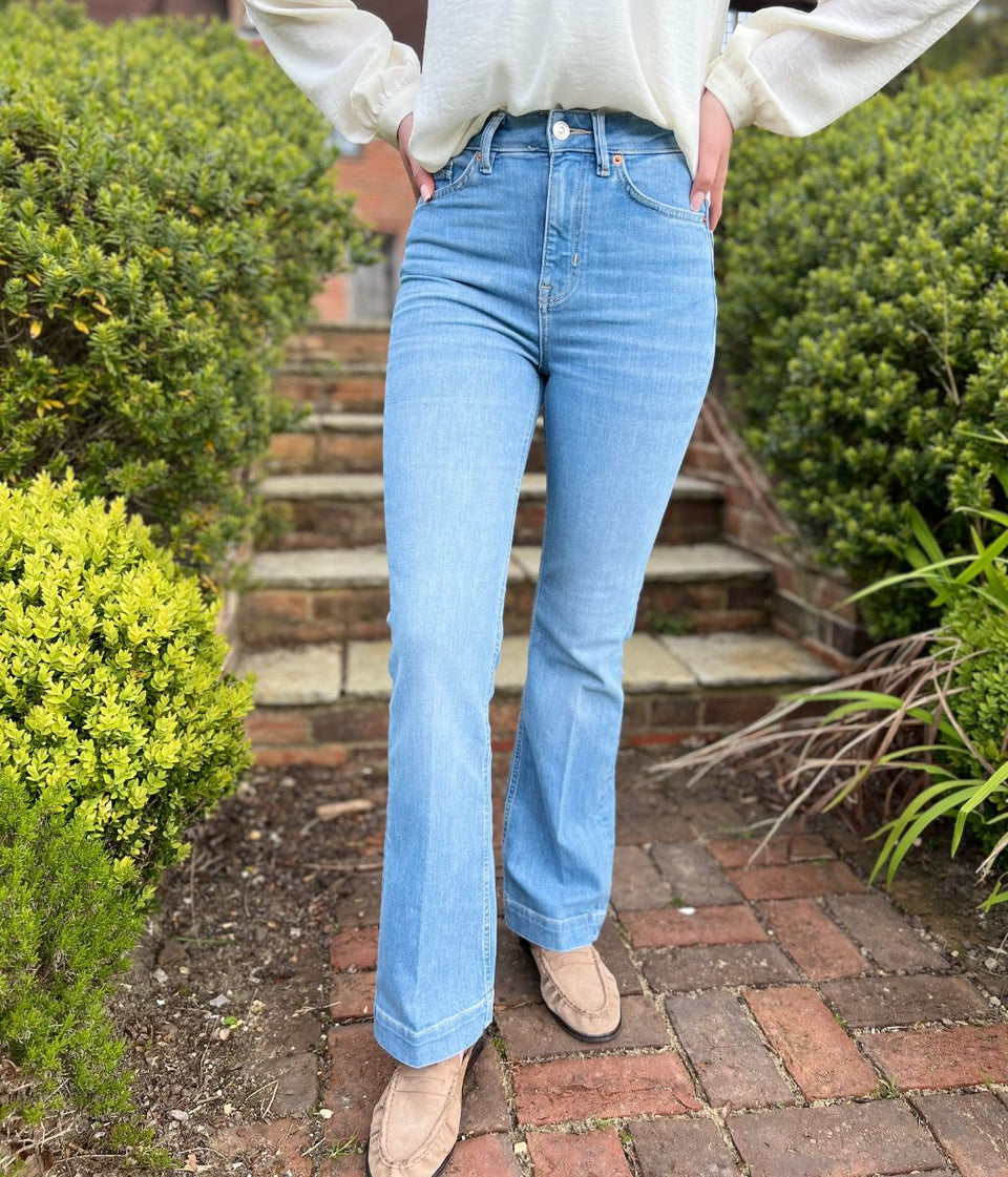 Light Denim Crease Front Slim Flare Jeans