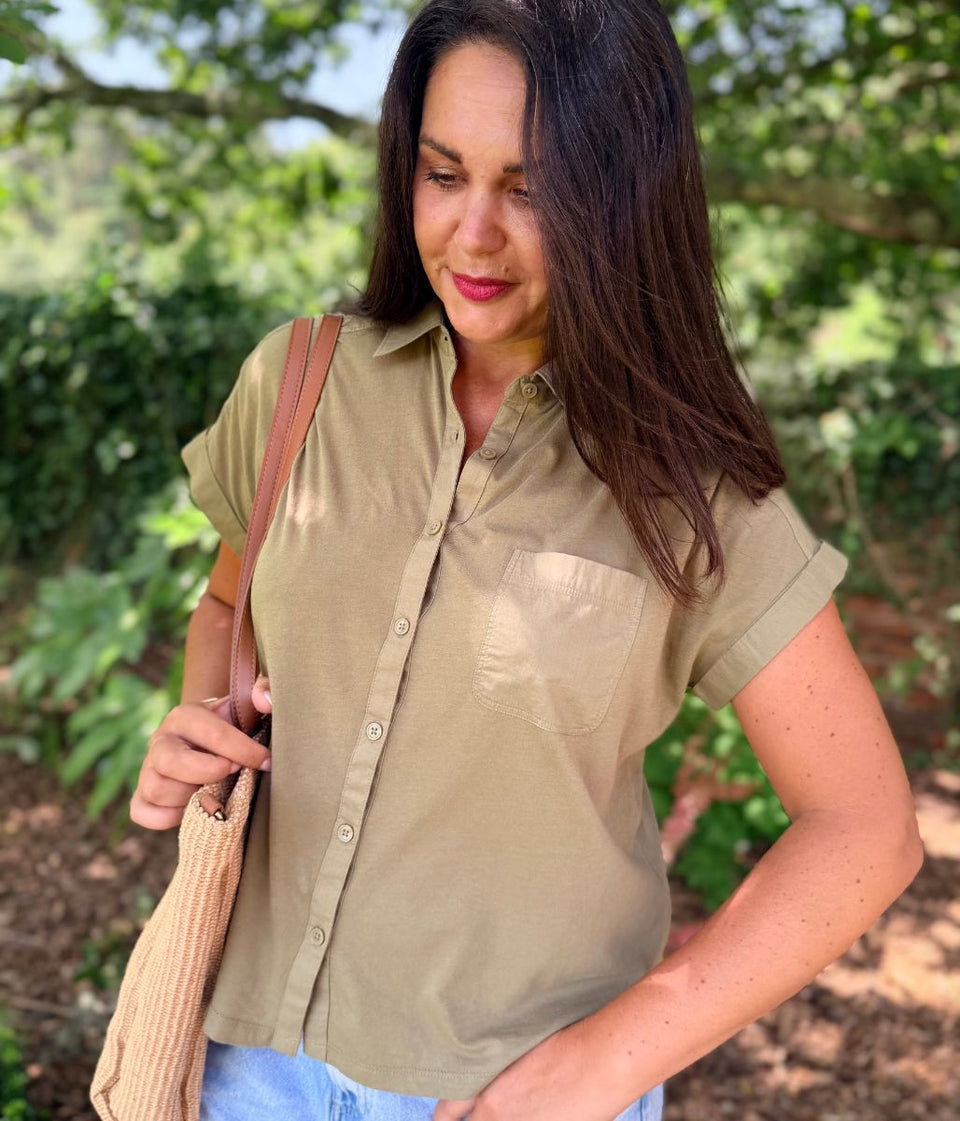 Khaki Cap Sleeve Shirt
