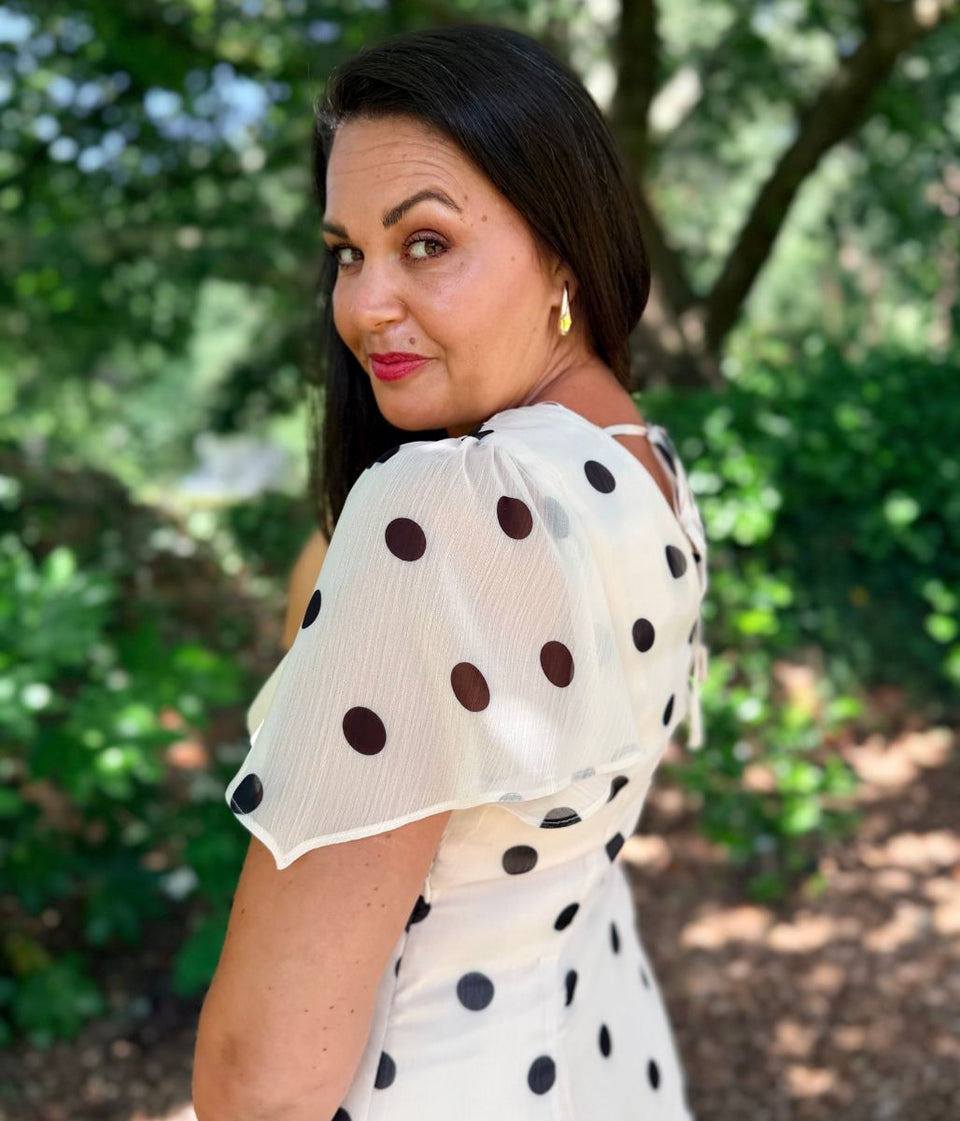 Cream Polka Dot Midi Dress
