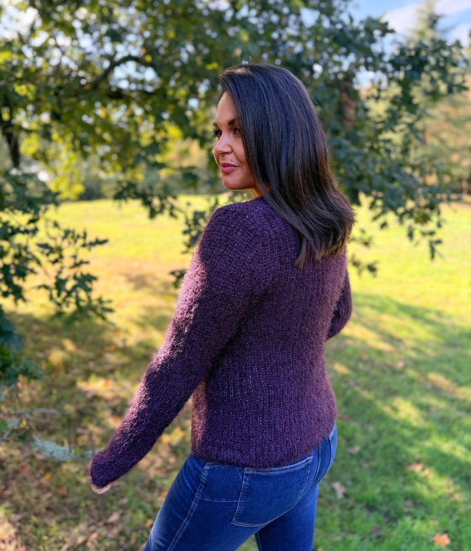 Aubergine Sparkle Knit Open Cardigan