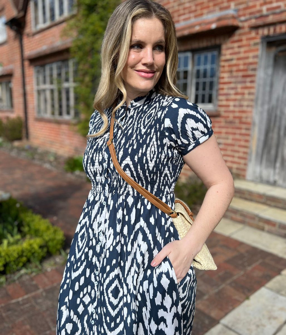 Brakeburn Navy Ikat Tiered Dress
