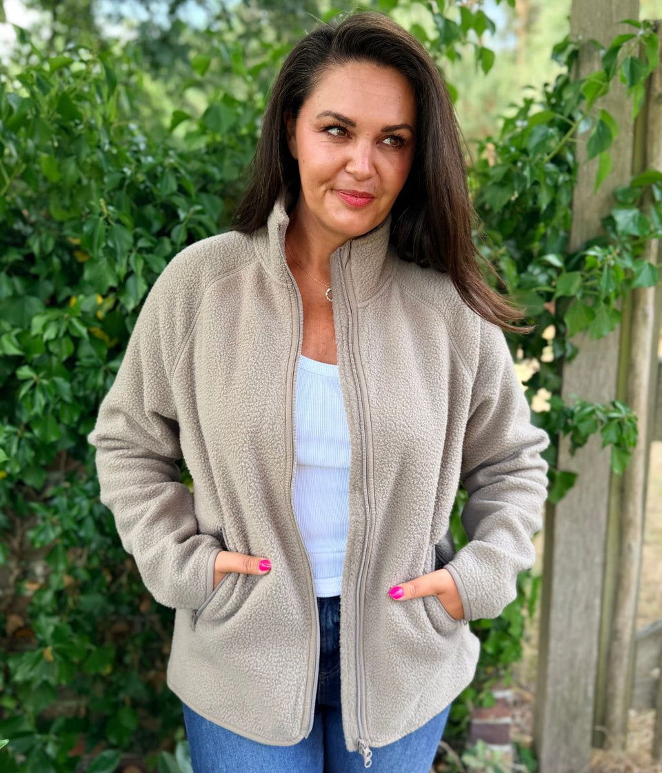 Taupe Full Zip Borg Fleece