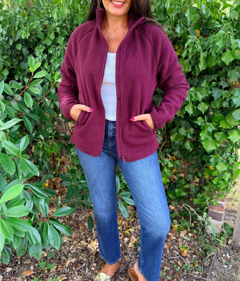 Burgundy Full Zip Borg Fleece
