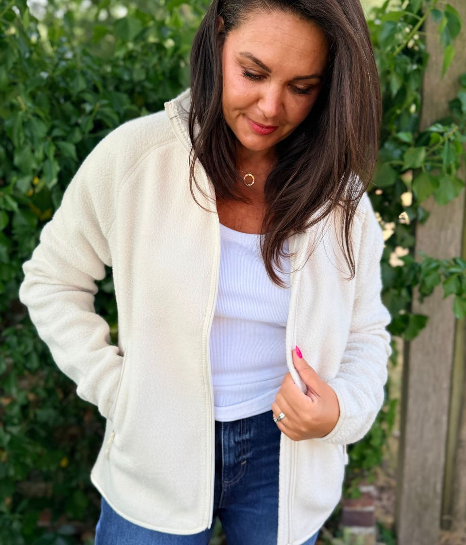 Ivory Full Zip Borg Fleece